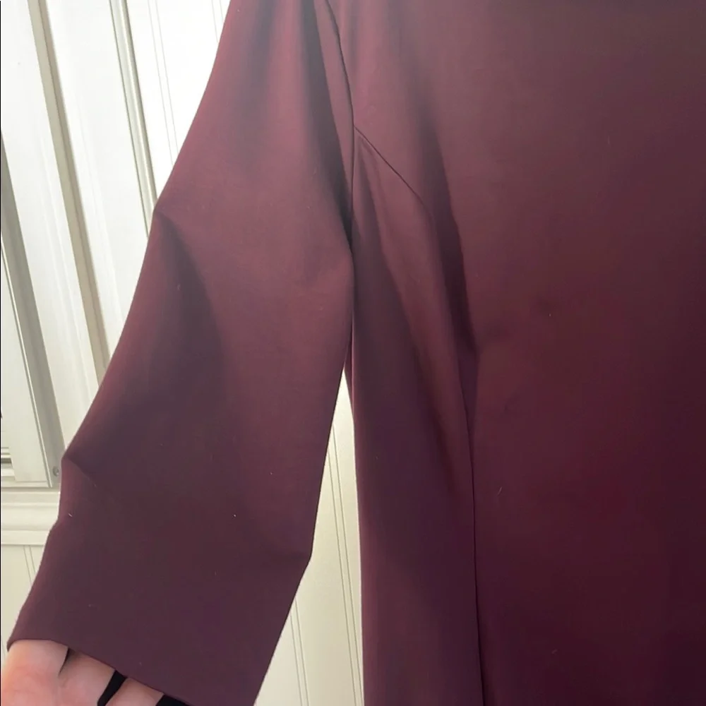 Talbots Ponte Knit 3/4 Sleeves Plum Burgundy Dress Cowl Neck Midi Stretch Size 8 - Picture 5 of 16